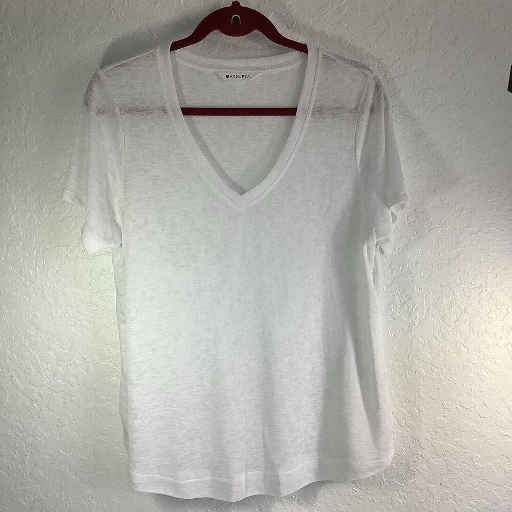 Athleta Zephyr V-Neck Tee Quick-Dry Lightweight Top WhiteFeatherweight‎